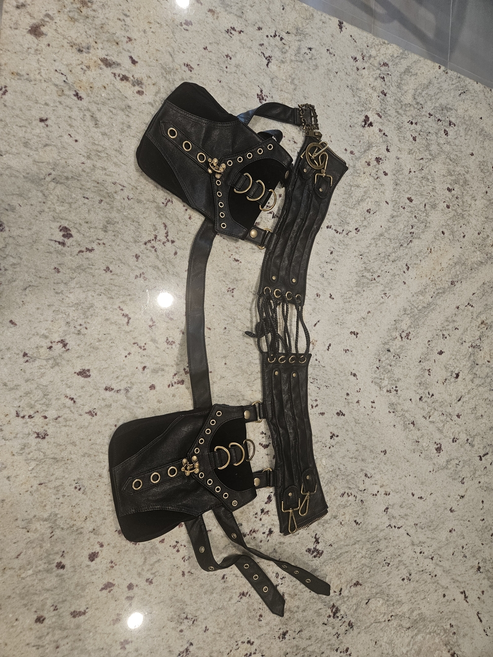 3 Piece Black Harness Belt Set & Bottle Holder & Waist Belt